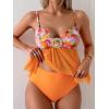 imageB2prity Womens Mesh Tankini Swimsuits Tummy Control Two Piece Bathing Suits Tie Back Flowy Swimwear with High Waisted BottomOrange Print