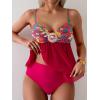imageB2prity Womens Mesh Tankini Swimsuits Tummy Control Two Piece Bathing Suits Tie Back Flowy Swimwear with High Waisted BottomRed Print