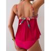 imageB2prity Womens Mesh Tankini Swimsuits Tummy Control Two Piece Bathing Suits Tie Back Flowy Swimwear with High Waisted BottomRed Print