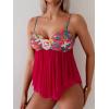 imageB2prity Womens Mesh Tankini Swimsuits Tummy Control Two Piece Bathing Suits Tie Back Flowy Swimwear with High Waisted BottomRed Print