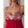 imageB2prity Womens Mesh Tankini Swimsuits Tummy Control Two Piece Bathing Suits Tie Back Flowy Swimwear with High Waisted BottomRed Print