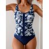 imageB2prity Womens One Piece Swimsuit Tummy Control Ruched Bathing Suit Slimming Color Block SwimwearBlue Floral Print