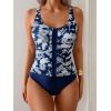 imageB2prity Womens One Piece Swimsuit Tummy Control Ruched Bathing Suit Slimming Color Block SwimwearBlue Floral Print