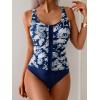 imageB2prity Womens One Piece Swimsuit Tummy Control Ruched Bathing Suit Slimming Color Block SwimwearBlue Floral Print
