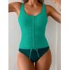 imageB2prity Womens One Piece Swimsuit Tummy Control Ruched Bathing Suit Slimming Color Block SwimwearGreen dark Green
