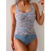 imageB2prity Womens One Piece Swimsuit Tummy Control Ruched Bathing Suit Slimming Color Block SwimwearOrange Floral Print
