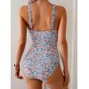 imageB2prity Womens One Piece Swimsuit Tummy Control Ruched Bathing Suit Slimming Color Block SwimwearOrange Floral Print
