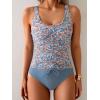 imageB2prity Womens One Piece Swimsuit Tummy Control Ruched Bathing Suit Slimming Color Block SwimwearOrange Floral Print