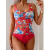 imageB2prity Womens One Piece Swimsuit Tummy Control Ruched Bathing Suit Slimming Color Block SwimwearRed Floral Print