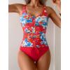 imageB2prity Womens One Piece Swimsuit Tummy Control Ruched Bathing Suit Slimming Color Block SwimwearRed Floral Print