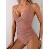 imageB2prity Womens One Piece Swimsuits Tummy Control Front Cross Bathing Suits Tie Back Slimming V Neck SwimwearCameo Brown