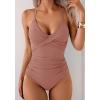 imageB2prity Womens One Piece Swimsuits Tummy Control Front Cross Bathing Suits Tie Back Slimming V Neck SwimwearCameo Brown
