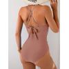 imageB2prity Womens One Piece Swimsuits Tummy Control Front Cross Bathing Suits Tie Back Slimming V Neck SwimwearCameo Brown