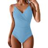 imageB2prity One Piece Swimsuit for Women Adjustable Double Strap V Neck Bathing Suit Tummy Control Slimming SwimwearBlue