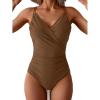 imageB2prity One Piece Swimsuit for Women Adjustable Double Strap V Neck Bathing Suit Tummy Control Slimming SwimwearBrown