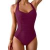 imageB2prity One Piece Swimsuit for Women Tummy Control Bathing Suits Ruched Slimming Swim Suit Push Up Tie Back SwimwearWine Red
