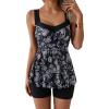 imageB2prity Tankini Swimsuits for Women Tummy Control Two Piece Modest Bathing Suits Floral Skirt Top with BoyshortsBlack White Floral