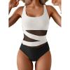imageB2prity Womens Mesh One Piece Swimsuit Tummy Control Sexy Bathing Suit Push Up Swim Suit Slimming SwimwearWhite black