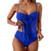 imageB2prity Womens Mesh Tankini Swimsuits Flowy Two Piece Bathing Suit V Neck Tie Knot Swim Top with High Waisted BottomRoyal Blue