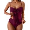 imageB2prity Womens Mesh Tankini Swimsuits Flowy Two Piece Bathing Suit V Neck Tie Knot Swim Top with High Waisted BottomWine Red