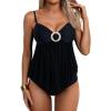 imageB2prity Womens Mesh Tankini Swimsuits Tummy Control Two Piece Bathing Suits Tie Back Flowy Swimwear with High Waisted BottomBlack