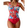 imageB2prity Womens One Piece Swimsuit Tummy Control Ruched Bathing Suit Slimming Color Block SwimwearRed Floral Print