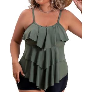 imageB2prity Women Tankini Tops Only Ruffle Swim Tops Flowy Bathing Suit Top Tummy Control Swimsuits Tops No BottomArmy Green
