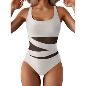 imageB2prity Womens Mesh One Piece Swimsuit Tummy Control Sexy Bathing Suit Push Up Swim Suit Slimming SwimwearWhite and Black
