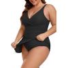 imageB2prity One Piece Swim Dress Plus Size Tummy Control Swimsuits for Women V Neck Wrap Swimdress Skirt Bathing SuitDark Black