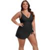 imageB2prity One Piece Swim Dress Plus Size Tummy Control Swimsuits for Women V Neck Wrap Swimdress Skirt Bathing SuitDark Black