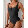 imageB2prity One Piece Swimsuit for Women Tummy Control Ruched Slimming Bathing Suit Button Full Coverage SwimwearBlack