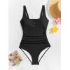 imageB2prity One Piece Swimsuit for Women Tummy Control Ruched Slimming Bathing Suit Button Full Coverage SwimwearBlack