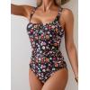 imageB2prity One Piece Swimsuit for Women Tummy Control Ruched Slimming Bathing Suit Button Full Coverage SwimwearBlack Flower Print