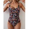 imageB2prity One Piece Swimsuit for Women Tummy Control Ruched Slimming Bathing Suit Button Full Coverage SwimwearBlack Flower Print