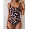 imageB2prity One Piece Swimsuit for Women Tummy Control Ruched Slimming Bathing Suit Button Full Coverage SwimwearBlack Flower Print