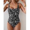 imageB2prity One Piece Swimsuit for Women Tummy Control Ruched Slimming Bathing Suit Button Full Coverage SwimwearBlack White Print