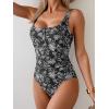 imageB2prity One Piece Swimsuit for Women Tummy Control Ruched Slimming Bathing Suit Button Full Coverage SwimwearBlack White Print
