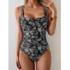 imageB2prity One Piece Swimsuit for Women Tummy Control Ruched Slimming Bathing Suit Button Full Coverage SwimwearBlack White Print