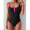 imageB2prity One Piece Swimsuit for Women Tummy Control Ruched Slimming Bathing Suit Button Full Coverage SwimwearBlack hot Pink