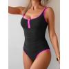 imageB2prity One Piece Swimsuit for Women Tummy Control Ruched Slimming Bathing Suit Button Full Coverage SwimwearBlack hot Pink