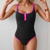 imageB2prity One Piece Swimsuit for Women Tummy Control Ruched Slimming Bathing Suit Button Full Coverage SwimwearBlack hot Pink