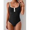 imageB2prity One Piece Swimsuit for Women Tummy Control Ruched Slimming Bathing Suit Button Full Coverage SwimwearBlack white