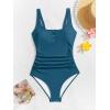 imageB2prity One Piece Swimsuit for Women Tummy Control Ruched Slimming Bathing Suit Button Full Coverage SwimwearBlue