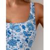 imageB2prity One Piece Swimsuit for Women Tummy Control Ruched Slimming Bathing Suit Button Full Coverage SwimwearBlue White Floral