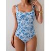 imageB2prity One Piece Swimsuit for Women Tummy Control Ruched Slimming Bathing Suit Button Full Coverage SwimwearBlue White Floral