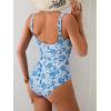imageB2prity One Piece Swimsuit for Women Tummy Control Ruched Slimming Bathing Suit Button Full Coverage SwimwearBlue White Floral
