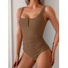 imageB2prity One Piece Swimsuit for Women Tummy Control Ruched Slimming Bathing Suit Button Full Coverage SwimwearBrown