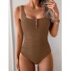imageB2prity One Piece Swimsuit for Women Tummy Control Ruched Slimming Bathing Suit Button Full Coverage SwimwearBrown