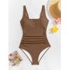 imageB2prity One Piece Swimsuit for Women Tummy Control Ruched Slimming Bathing Suit Button Full Coverage SwimwearBrown