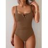 imageB2prity One Piece Swimsuit for Women Tummy Control Ruched Slimming Bathing Suit Button Full Coverage SwimwearBrown